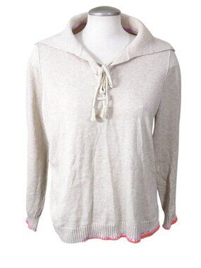 Lisa Todd Tie Breaker Sweater Beige Large Collared Preppy Designer Minimalist